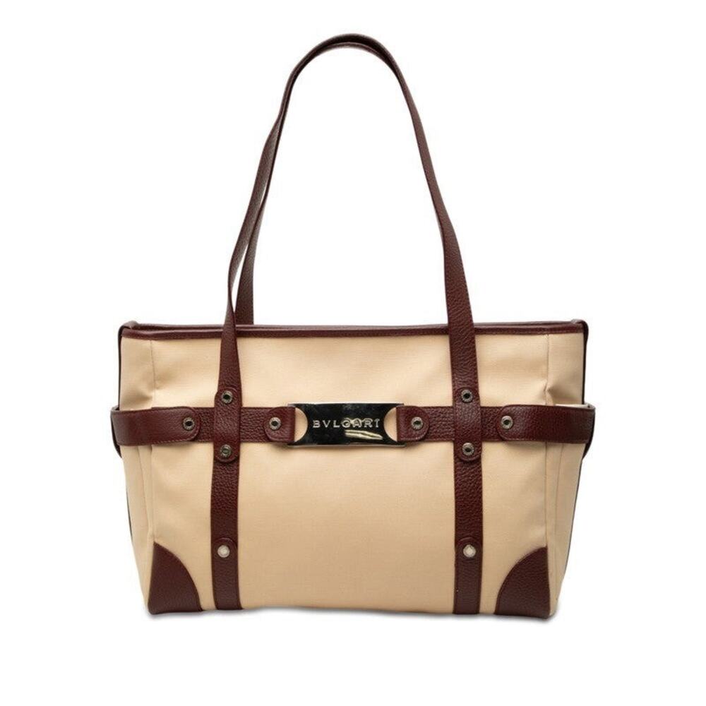 Bvlgari Canvas Leather Tote Bag Beige